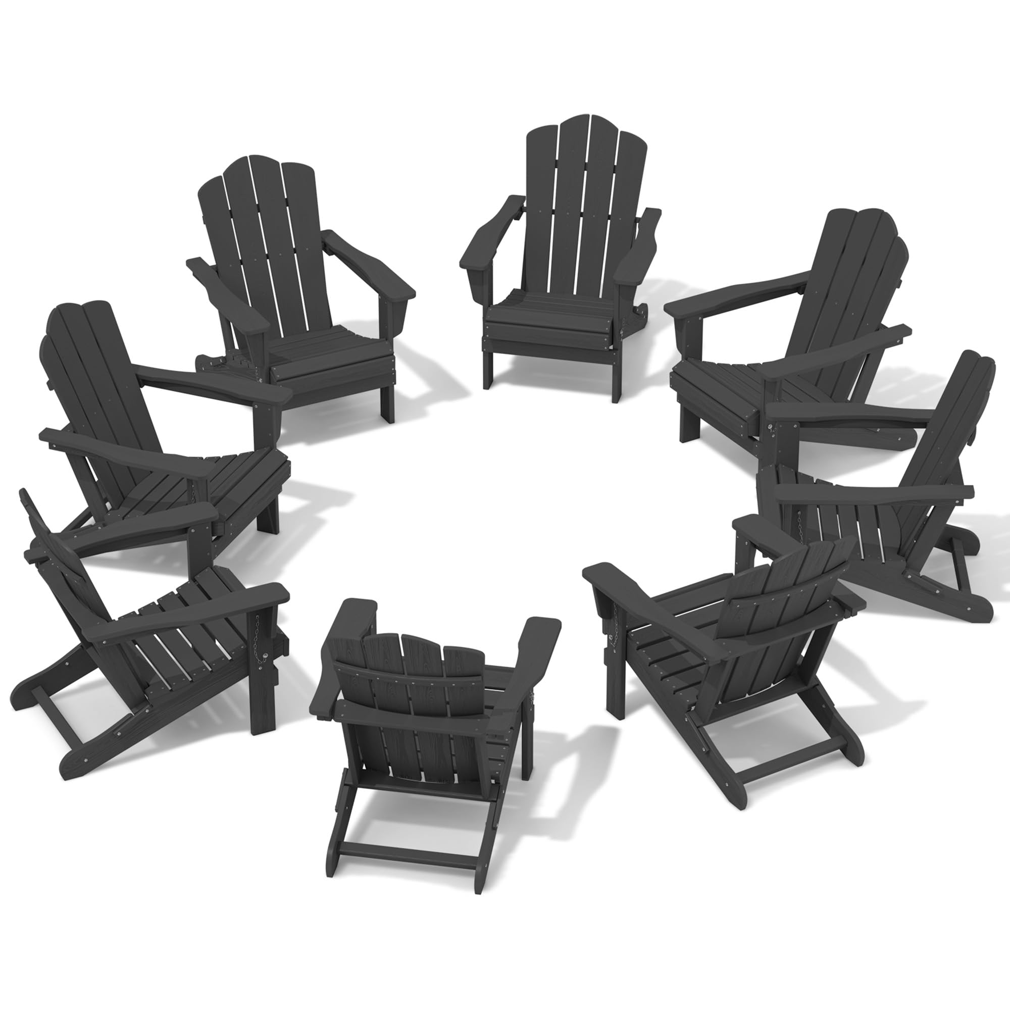 Kingyes Folding Adirondack Chair Set Of 8, Hdpe All-Weather Folding Adirondack Chair, Grey